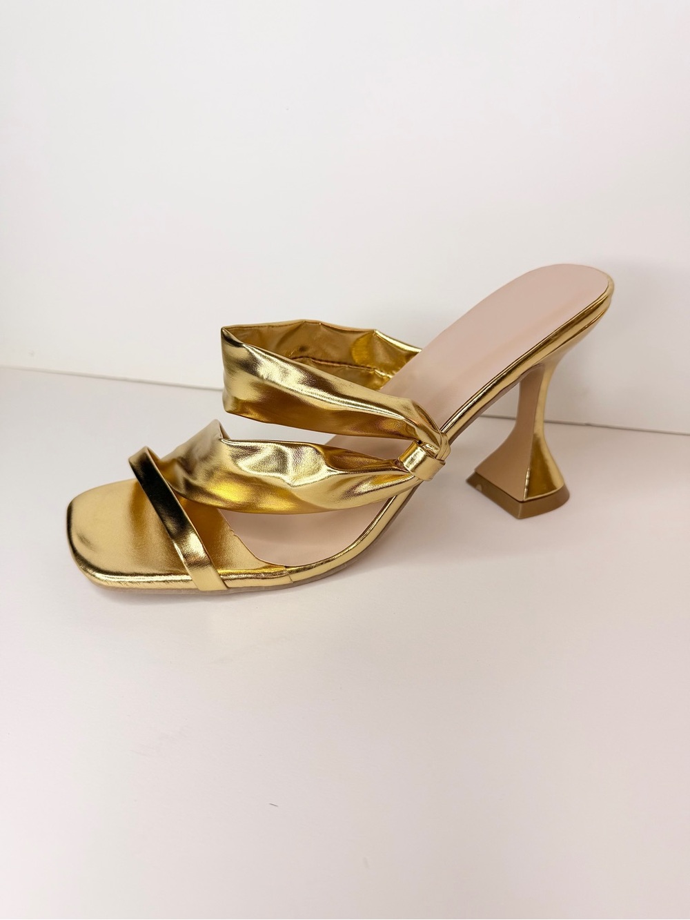 Gold Square-Toe High Heels